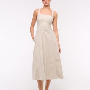Abercrombie & Fitch The A&F Mila Stretch Midi Dress | Light Brown Gingham